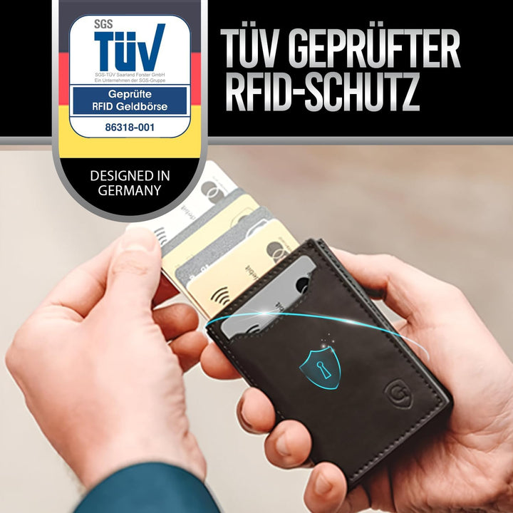 GenTo - Slim Wallet mit Münzfach - Geldbeutel Herren für 10 Karten - Geldbörse mit RFID Schutz - Sma