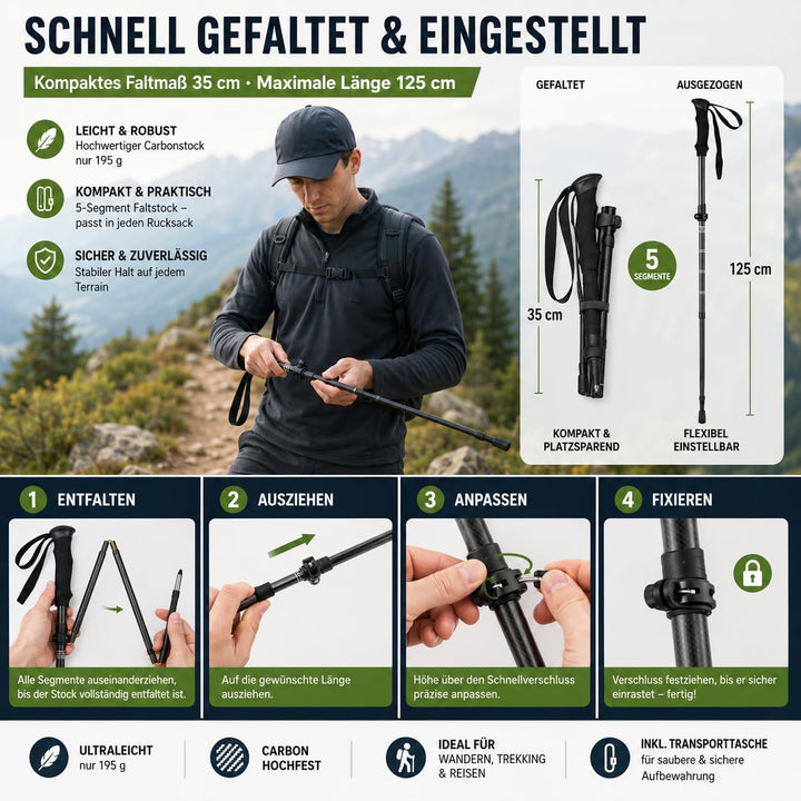 Trekkingstöcke Carbon Ultraleicht 169 g, Teleskop Wanderstöcke 63–135 cm | Teleskop Wanderstöcke 63–