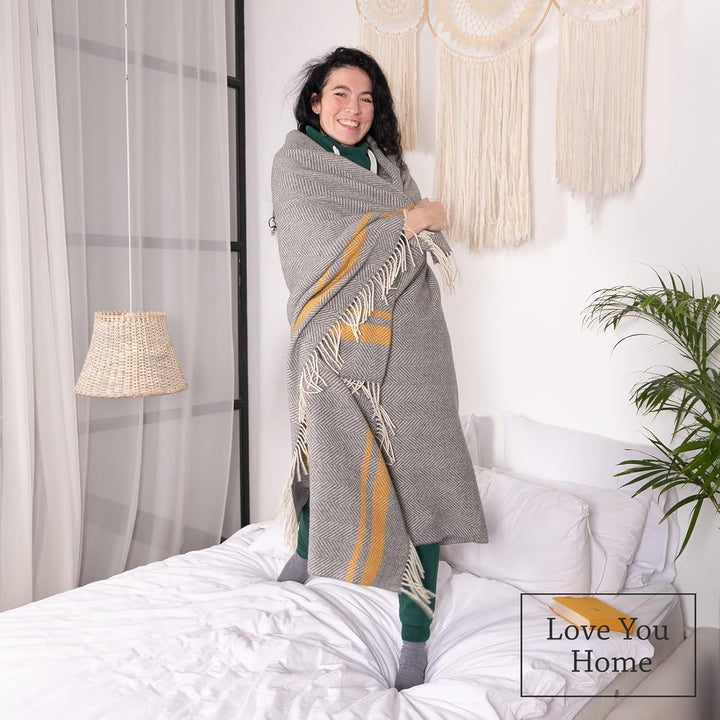 LYHome Merino Decke - Kuscheldecke Tagesdecke Sofa Wolldecke, Blanket Überwurfdecke Sofadecke Wohnde