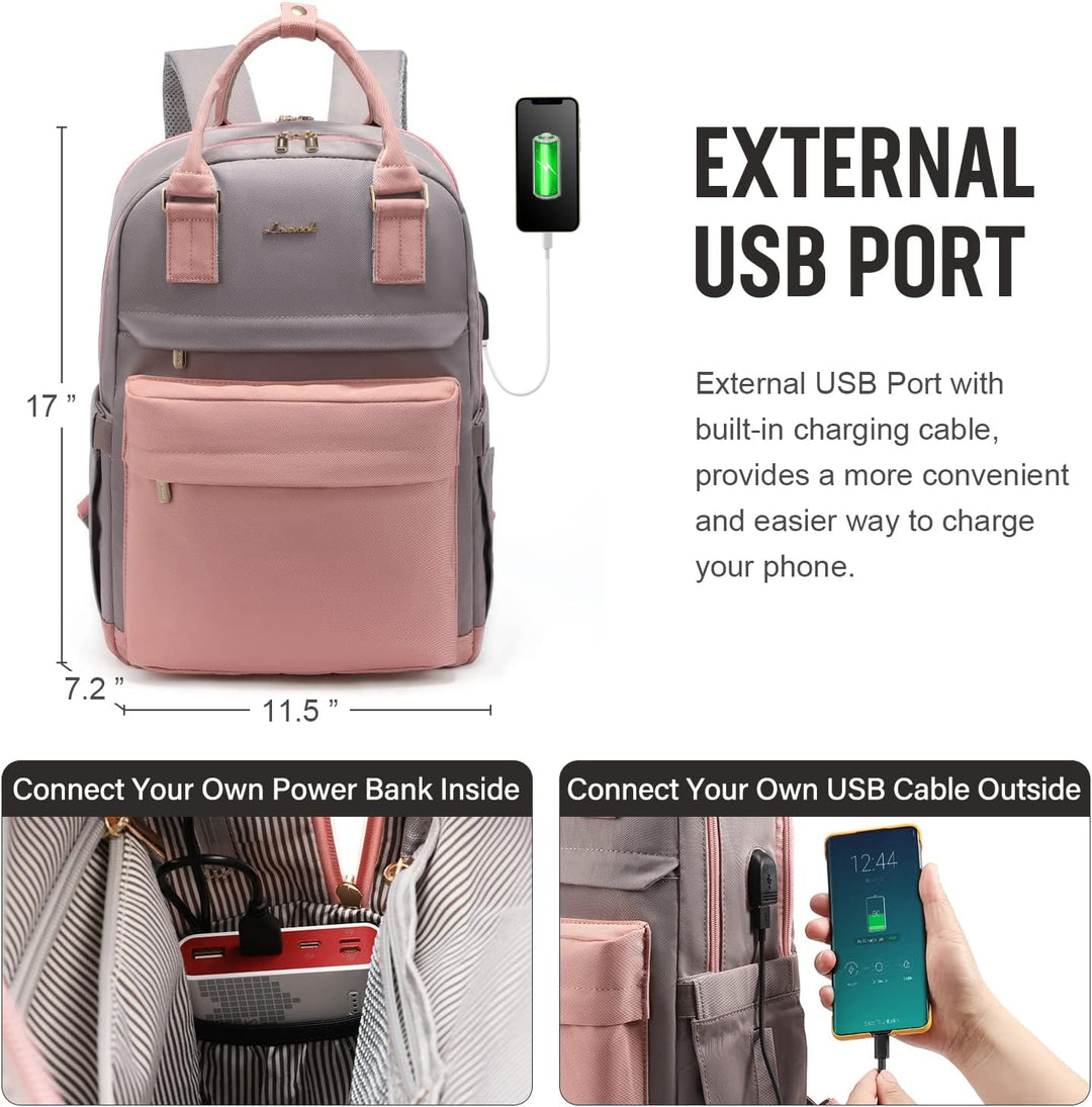 LOVEVOOK Rucksack Damen, 15,6 Zoll Laptop Rucksack Schulrucksack Mädchen Teenager mit Laptopfach, Wa