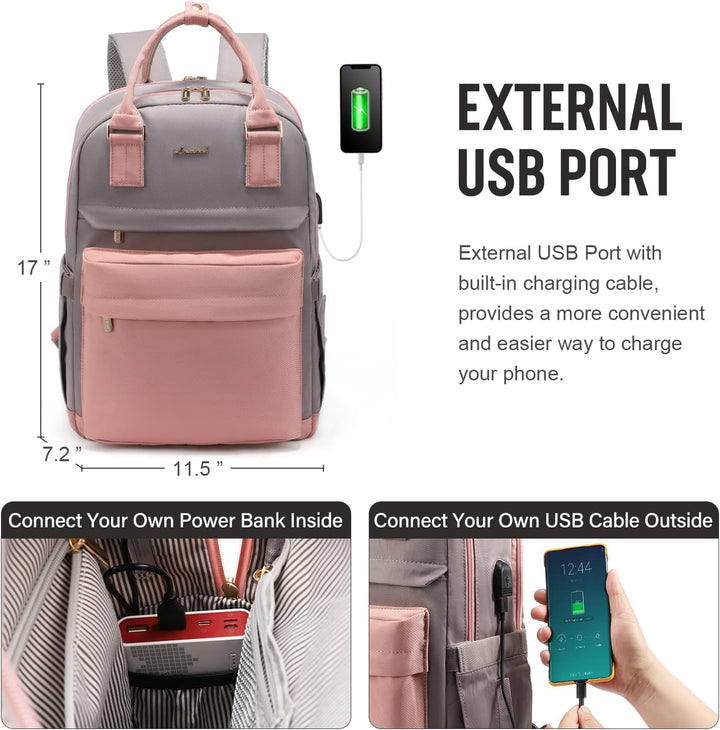 LOVEVOOK Rucksack Damen, 15,6 Zoll Laptop Rucksack Schulrucksack Mädchen Teenager mit Laptopfach, Wa