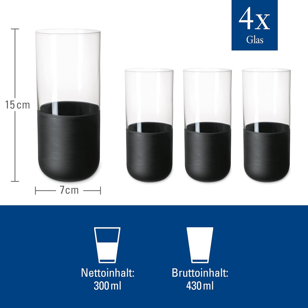 Villeroy &amp; Boch – Manufacture Rock Longdrinkbecher-Set, 4 teilig, Kristallglas mit mattschwarzem Bod