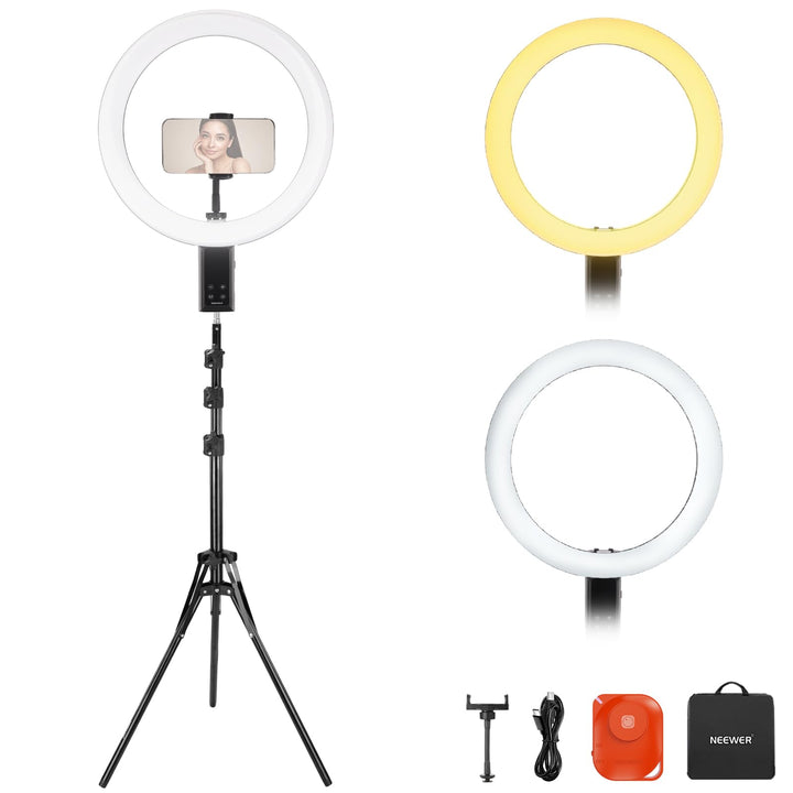 NEEWER 12" Selfie Ringlicht mit App Steuerung/Fernbedienung/Stativ, 3200mAh, zweifarbige LED, CRI 95