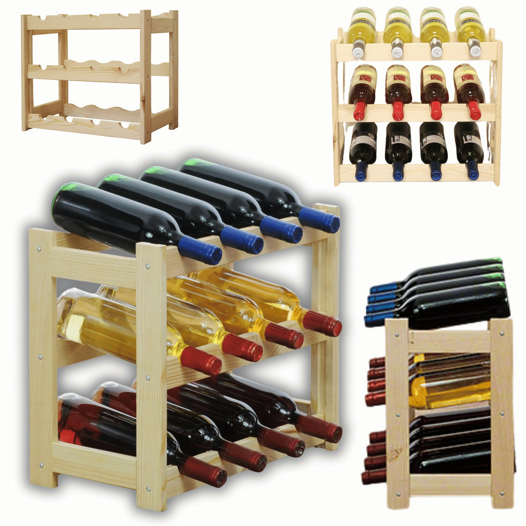 Flaschenregal, Weinregal Holz für 12 Flaschen, Weinschrank, Weinständer, Getränkeregal, Weinflaschen