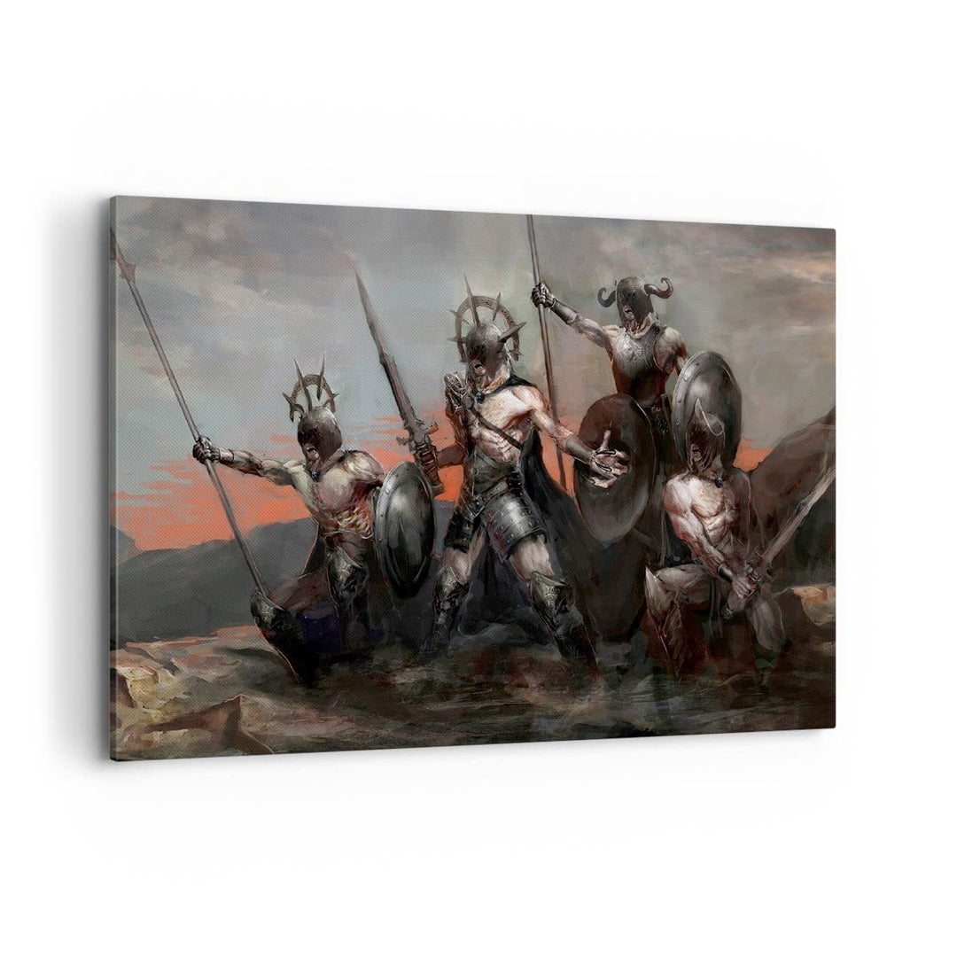 Bilder auf Leinwand 100x70cm Leinwandbild mit Rahmen ritter rüstung Gross Wanddeko Bild Schlafzimmer