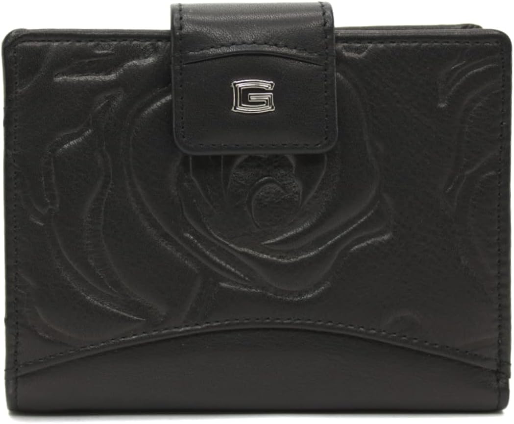 Giudi Geldbörse Damen Leder Mittel-Gross Echtleder Portemonnaie (13x10x2,5) (Schwarz), Schwarz