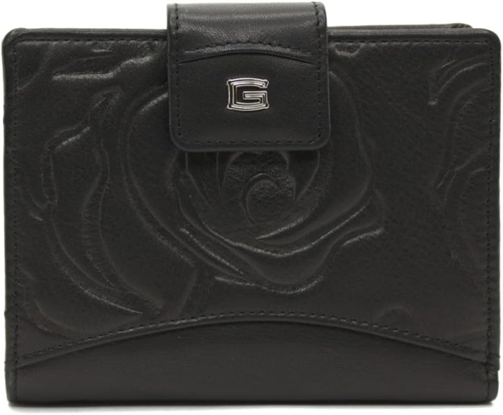 Giudi Geldbörse Damen Leder Mittel-Gross Echtleder Portemonnaie (13x10x2,5) (Schwarz), Schwarz