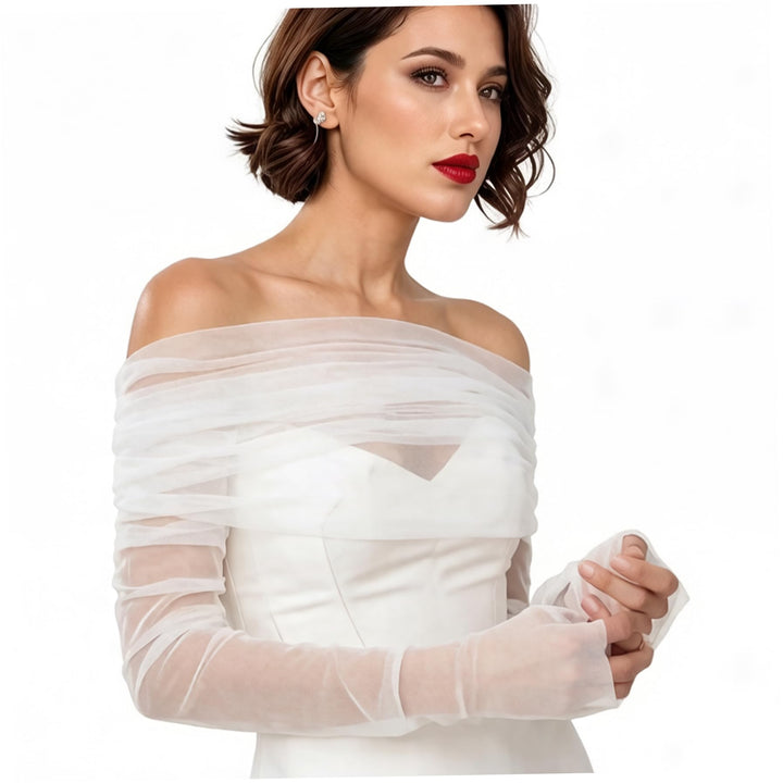 Brautstola, eleganter, schulterfreier, transparenter Schal mit abnehmbaren Ärmeln, Tüll-Hochzeitsübe