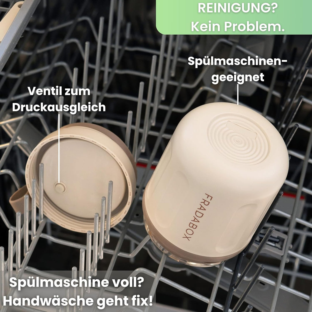 FRADABOX® Lunchpot „Casey“, Thermobehälter mit Löffel, Premium Edelstahl, Müslibecher to go, Auslauf