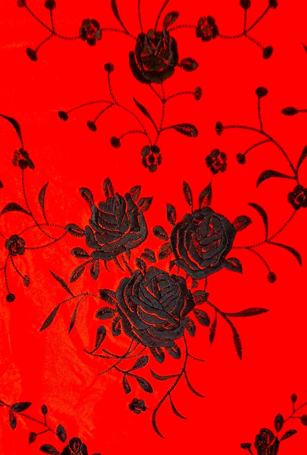 Dreieckiger bestickter Schal mit Fransen, 150/100/20 Rot/Schwarz, Rot/Schwarz