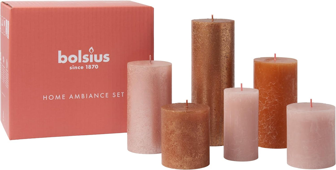 Bolsius Rustik Stumpenkerzen - Geschenk Set 6 Stück - Cosy Coppers - Dekorative Haushaltkerzen - Län