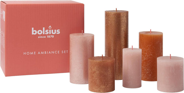 Bolsius Rustik Stumpenkerzen - Geschenk Set 6 Stück - Cosy Coppers - Dekorative Haushaltkerzen - Län