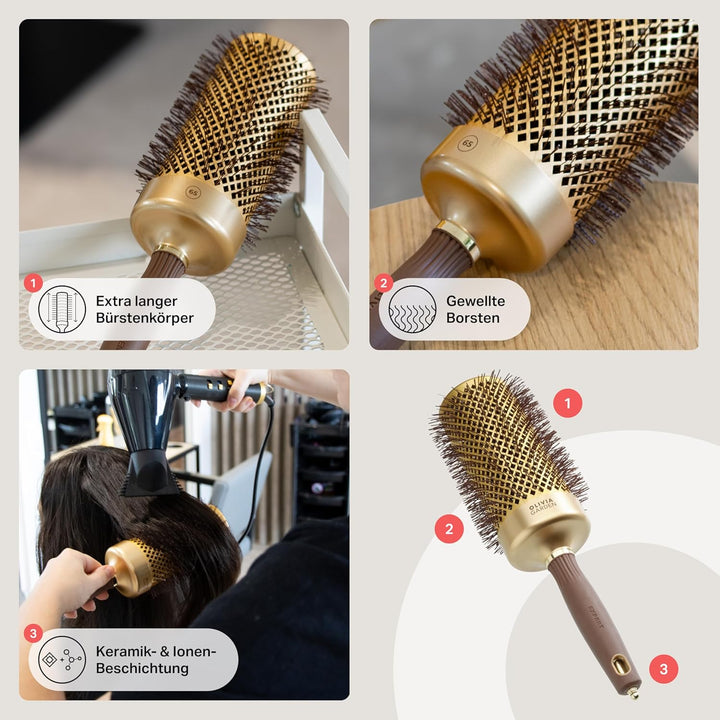 Olivia Garden Expert Blowout Speed – Gold & Braun - 65 - Keramik-Rundbürste mit extra langem Barrel