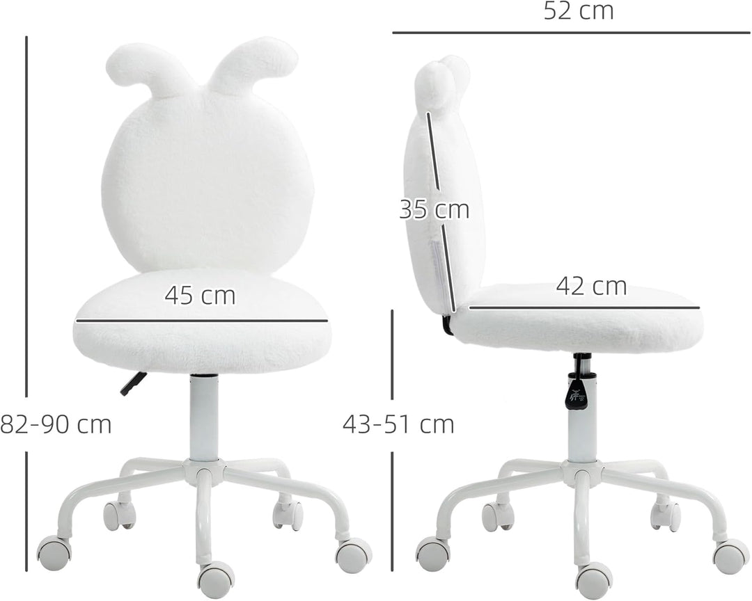 HOMCOM Bürostuhl Schreibtischstuhl mit Hasenohren, Höhenverstellbar Kosmetikstuhl mit Samtoptik, Dre