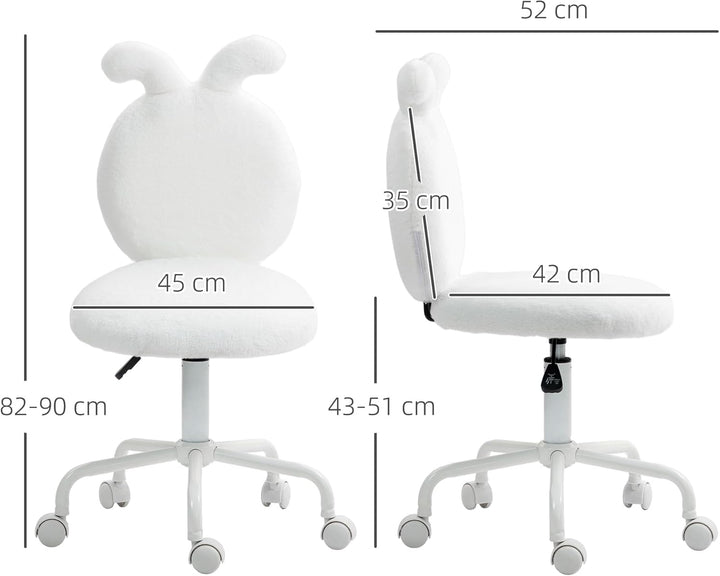 HOMCOM Bürostuhl Schreibtischstuhl mit Hasenohren, Höhenverstellbar Kosmetikstuhl mit Samtoptik, Dre