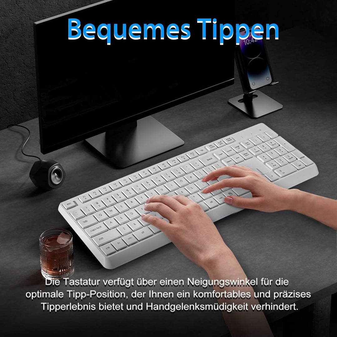 Drahtlose Tastatur und Maus Combo,US-Layout(QWERTY) leise und weiche 2.4G Full-Size Computer Tastatu