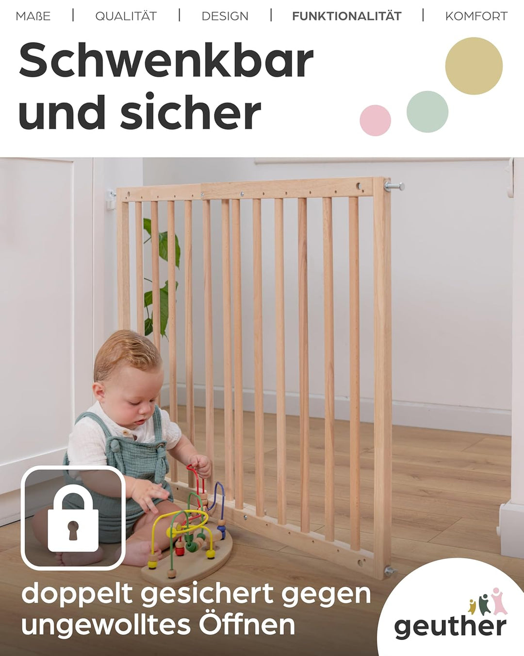 Geuther 2700 schwenkbares Türschutzgitter Passung: 63 cm - 103,5 cm Türgitter Treppenschutzgitter zu