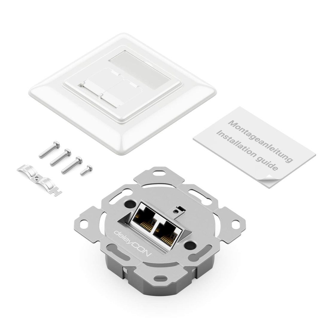 deleyCON 5x CAT6a Netzwerkdose 2x RJ45 Buchse Geschirmt Unterputz Montage 10 Gbit Ethernet Netzwerk