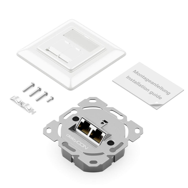 deleyCON 5x CAT6a Netzwerkdose 2x RJ45 Buchse Geschirmt Unterputz Montage 10 Gbit Ethernet Netzwerk