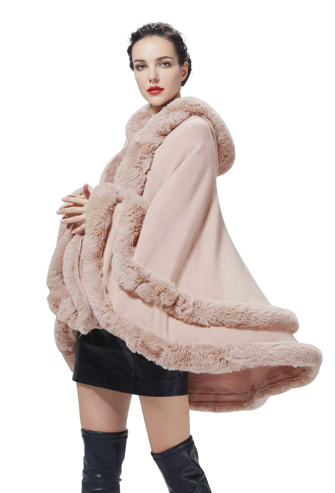 BEAUTELICATE Kunstpelz Umhang Poncho Damen Stola Braut Cape Mit Kapuze Für Winter Hochzeit Abend Par