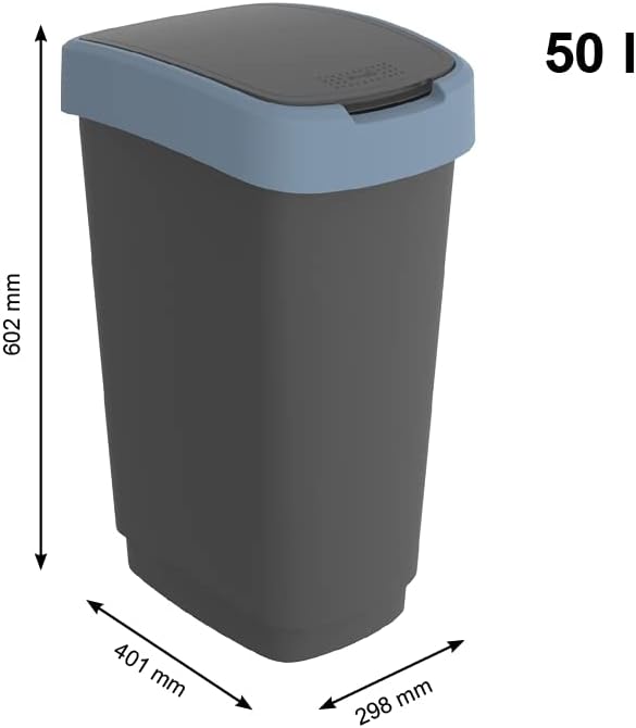 Rotho Twist 3er-Set Mülleimer 50l mit Deckel, Kunststoff (PP) BPA-frei, schwarz/blau, 3x 50l (40.1 x