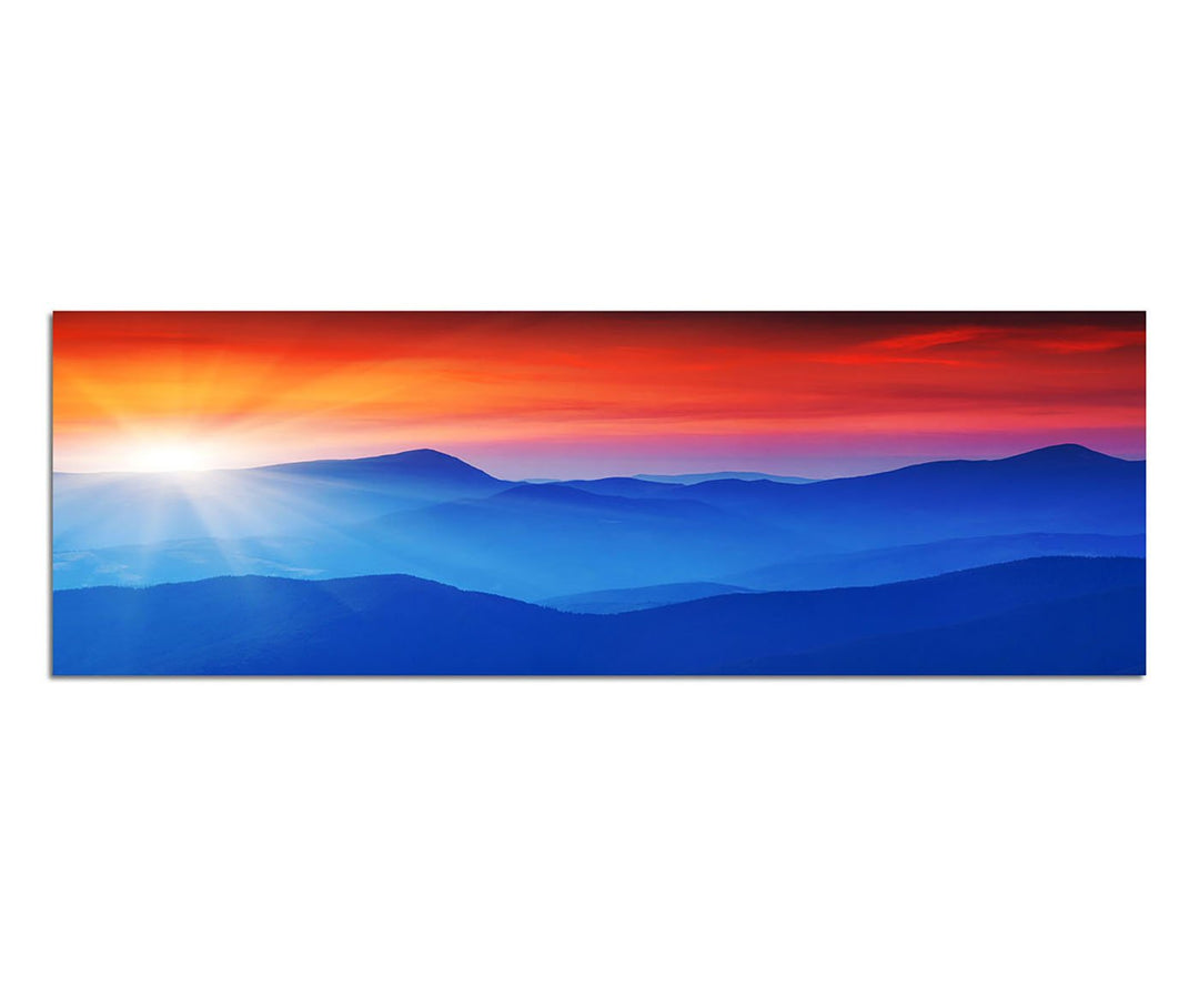 Paul Sinus Art Panoramabild auf Leinwand und Keilrahmen 150x50cm Ukraine Berge Wald Morgensonne Nebe
