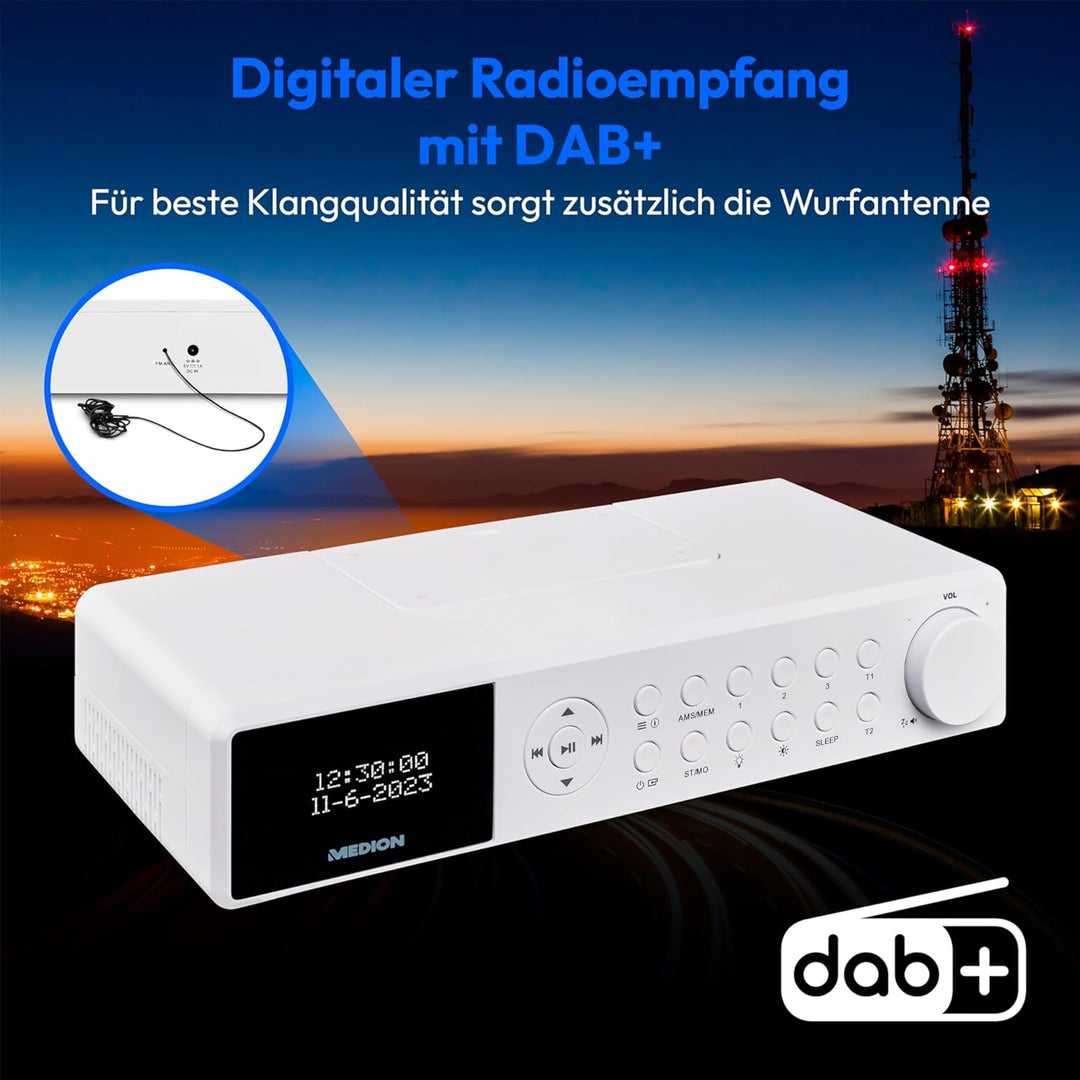 MEDION E6660 Küchen Unterbauradio (DAB+ Küchenradio, PLL UKW Radio, Bluetooth, LED Lichtleiste, Unte
