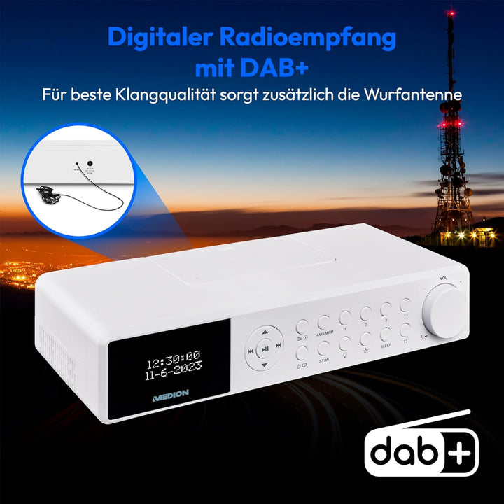 MEDION E6660 Küchen Unterbauradio (DAB+ Küchenradio, PLL UKW Radio, Bluetooth, LED Lichtleiste, Unte