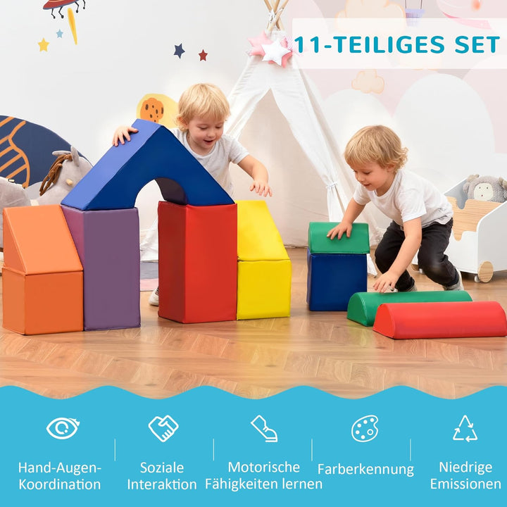 HOMCOM 11 TLG. Schaumstoff Bausteine Kinder Softbausteine Klettern toben Bauklötze Weiche Schaumstof