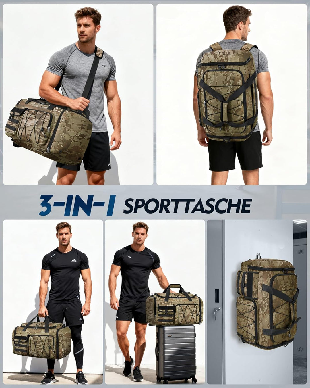 RAINSMORE 45L Sporttasche Herren Damen, 3-IN-1 Reisetasche mit Schuhfach Nassfach, Wasserdicht Gym D