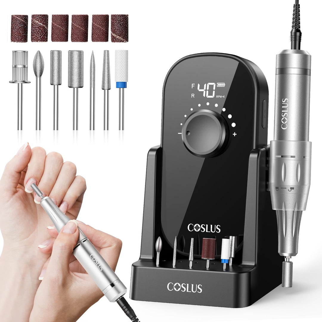 COSLUS E51 Elektrische Nagelfräser 40000 U/min: 6-in-1 Professionell Nagelpflege Set für Gelnägel Ac