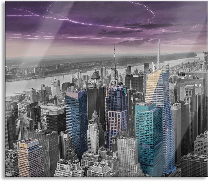 Skyline New York Gewitter Herdabdeckplatte & Spritzschutz aus Echtglas | Für Herd-Kochfelder | 60x52