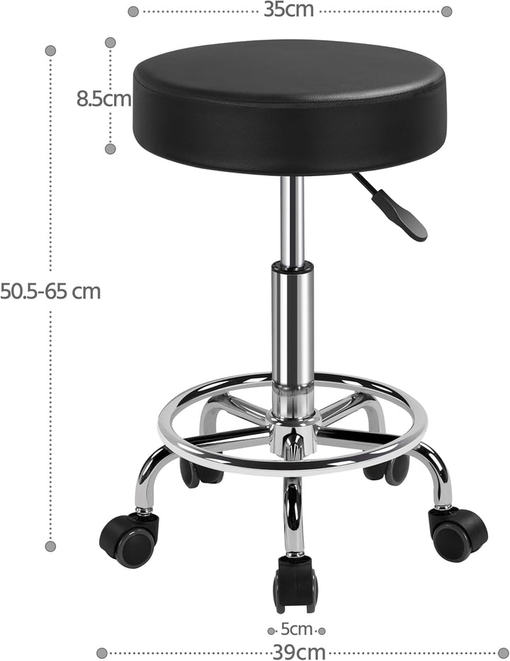 Yaheetech Rollhocker Höhenverstellbar 50,5–65 cm Sitzhöhe Drehhocker 360° Drehbar Bürohocker bis 120