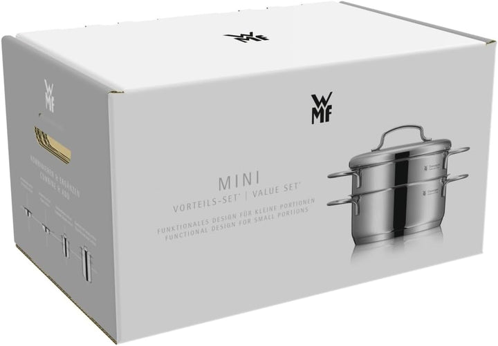 WMF Mini Topfset Induktion klein 5-teilig, Kochtopf Set mit Metalldeckel, Cromargan Edelstahl, Töpfe