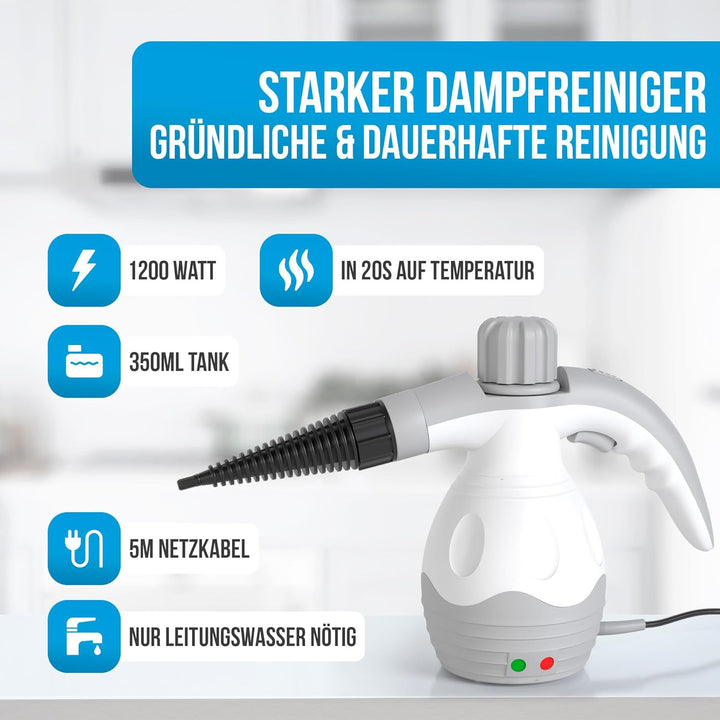 Strex Dampfreiniger Extra Leistungsstark - 1200W 4bar - Tragbar - All-in-One Multifunktions-Handdamp