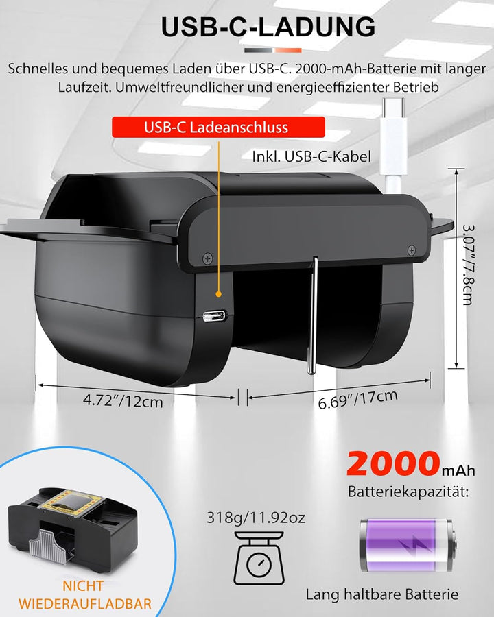OBLITZON Automatischer Kartenmischer Elektrisch Kartenmischmaschine - 2000mAh USB-C Wiederaufladbar