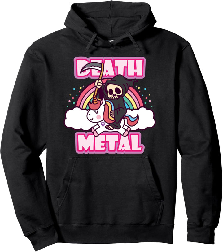 Death Metal Sensenmann Pinkes Einhorn lustiges Heavy Metal Pullover Hoodie