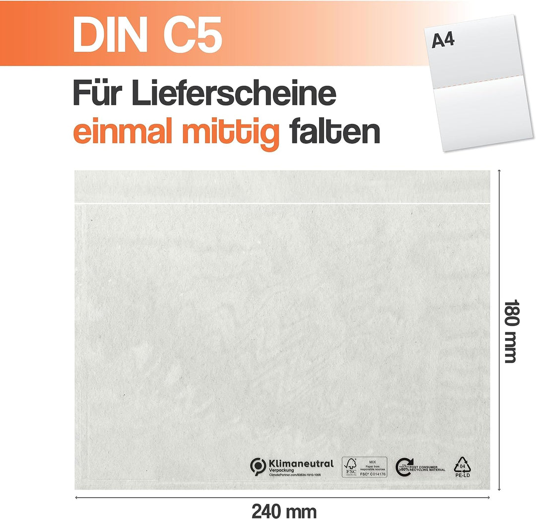 umschlag-discount – transparente Versandtaschen aus Folie für Lieferscheine, Rechnungen, Retourensch
