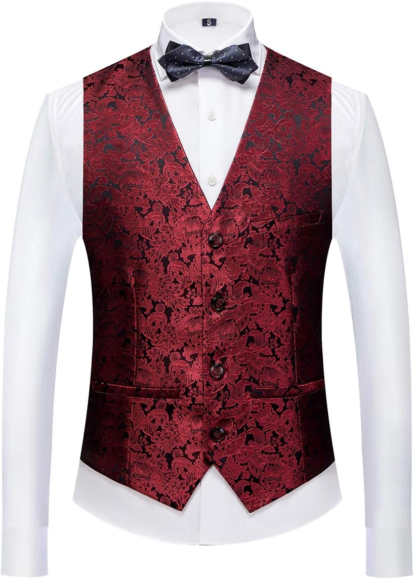 Sliktaa Anzug Herren 3-Teillig mit Schalkragen Muster Hochzeit Formell Business Smoking Jacke Weste
