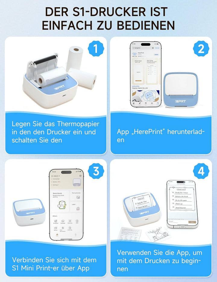 iDPRT Mini Tragbare Aufkleber Drucker，Bluetooth Thermodrucker für Studie Notizen Bilder DIY，Studienn
