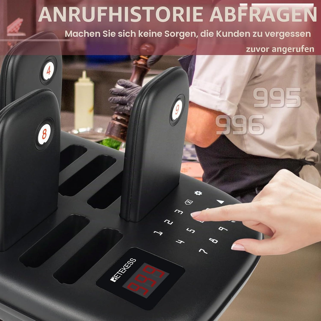 Retekess TD175 Pager Rufsystem, Restaurant Pager System, Draussen 1000M, 7 Anrufmodi, Anrufverlauf A