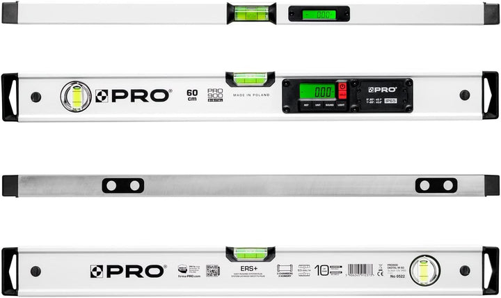 PRO900 Digitale Wasserwaage 60cm mit 2 LCD Displays und Abdeckung - Elektronische Wasserwaage mit Me