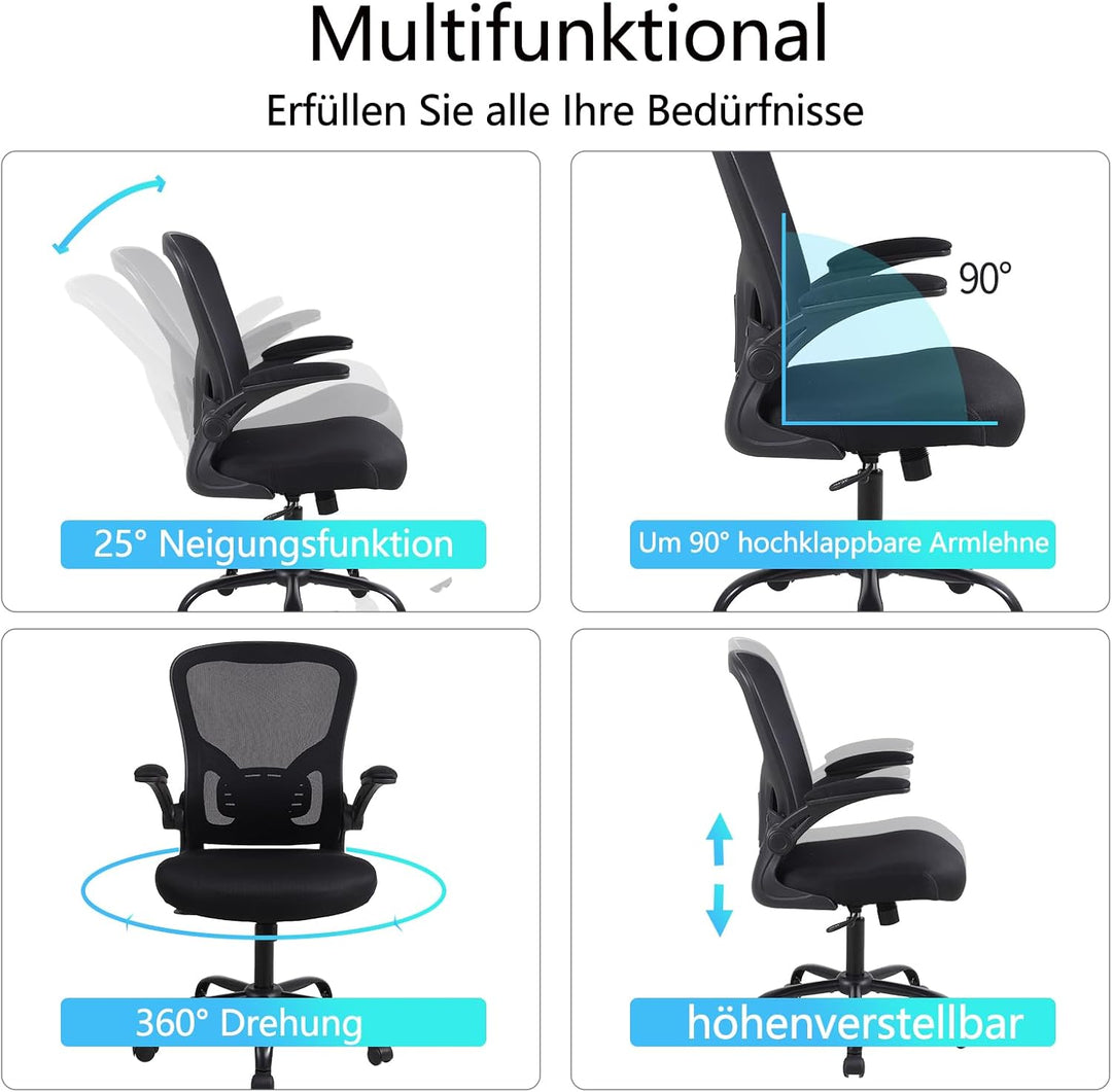 Youhauchair Bürostuhl, Bürostuhl Ergonomisch mit Hochklappbaren Armlehnen, Schreibtischstuhl mit Len