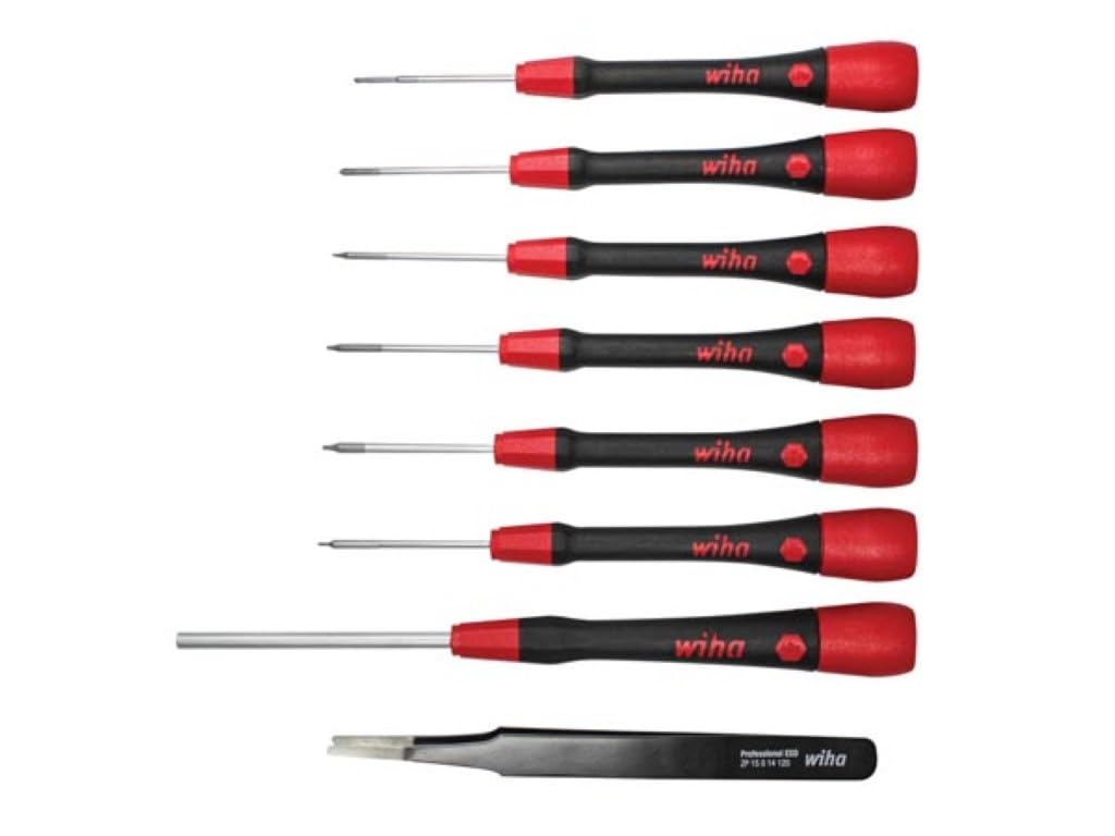Wiha Feinschraubendreher Set PicoFinish®, 8 tlg. inkl. Pinzette, Reparatur-Set für Smartphones, Tabl