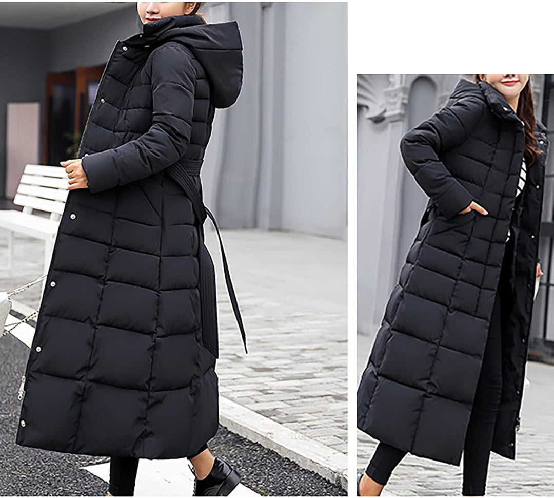 Ansenesna Steppjacke Damen Lang Mit Fellkapuze Winter Elegant Winterjacke Frauen Kapuze Dicke Daunen