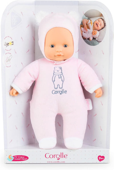 Corolle 9000100440 - Mon Doudou Sweetheart, rosa Bär, Weichkörperpuppe mit Kapuze, Namensetikett, Va