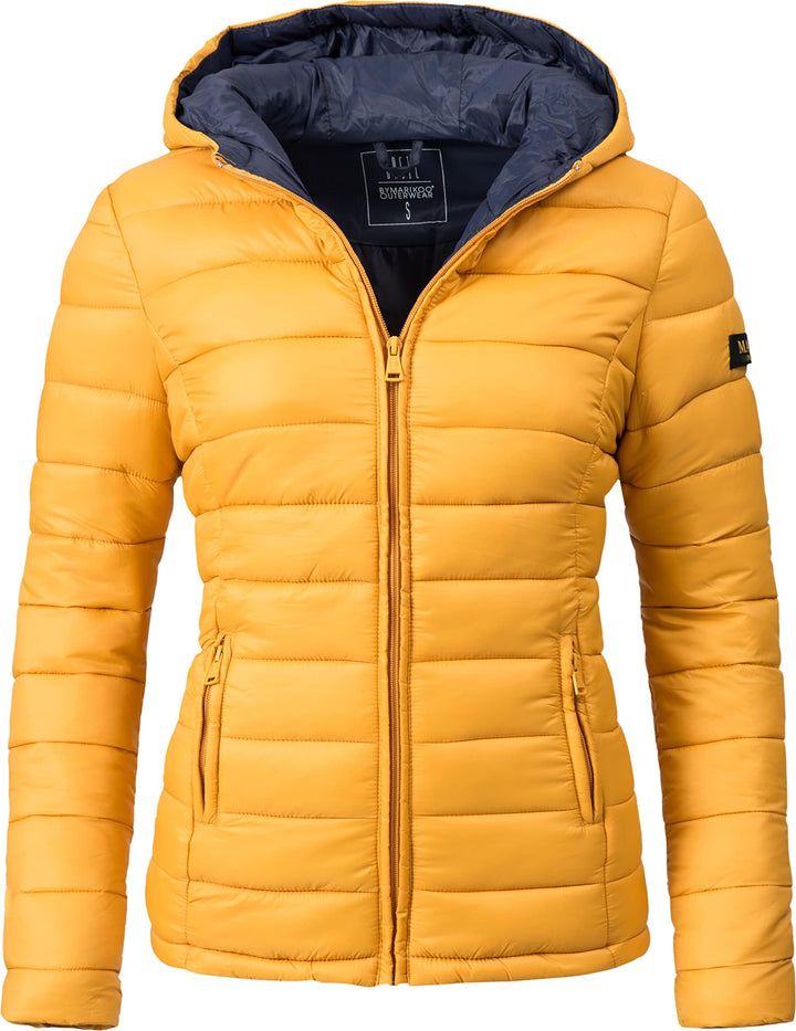 MARIKOO Damen Übergangsjacke leichte Steppjacke kurz mit Kapuze Lucy XS-3XL XS Gelb, XS Gelb