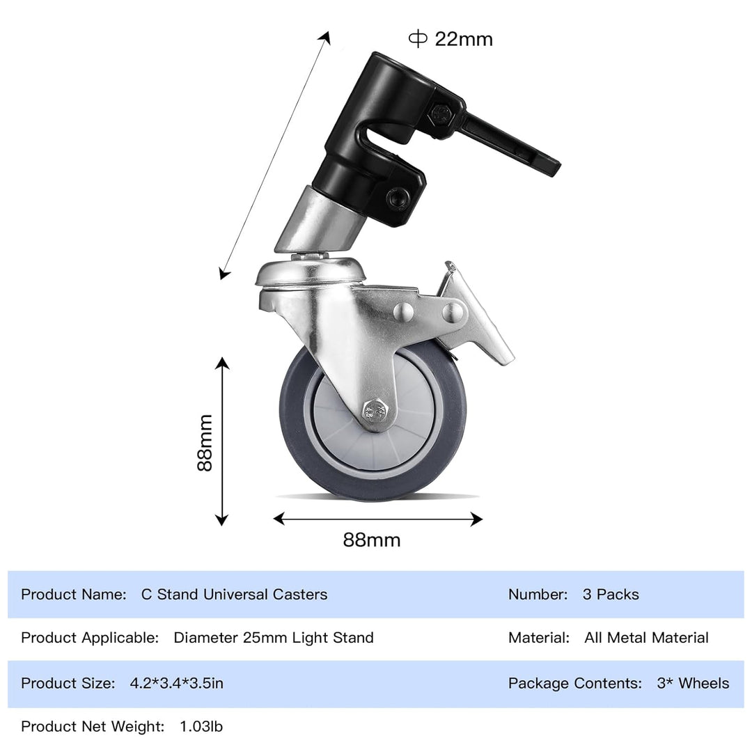 Soonpho 3 Stück C Stand Rollen Stativrollen für Stativ Wheels Stativ Wheels C Ständer Professional L