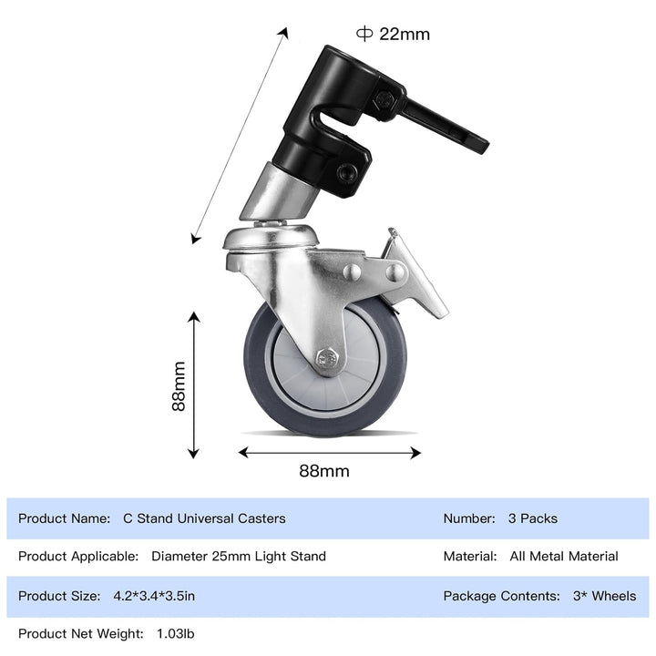 Soonpho 3 Stück C Stand Rollen Stativrollen für Stativ Wheels Stativ Wheels C Ständer Professional L