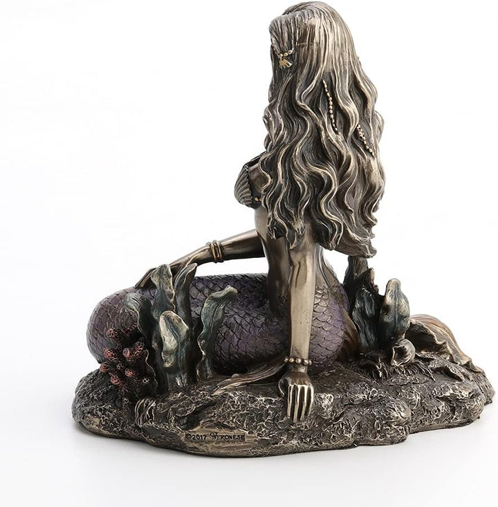 Unbekannt Harz Statuen Enchanted Lied Bronze Finish Meerjungfrau sitzend auf Ocean Boden Statue 14 x